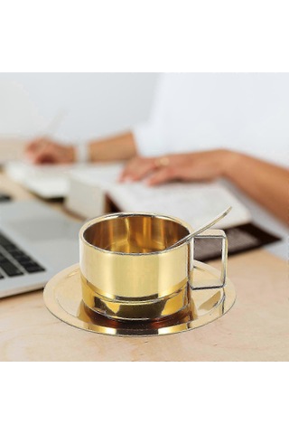 Kahve Kupası Paslanmaz Çelik Kahve Kupası Bardak Kaşık Tabağı Ofis Kupası