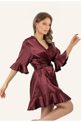 Doremi Kuşaklı Fırfırlı Saten Sabahlık 001