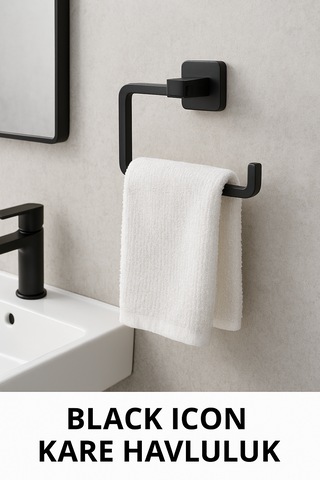 Black İcon Kare Havluluk Siyah