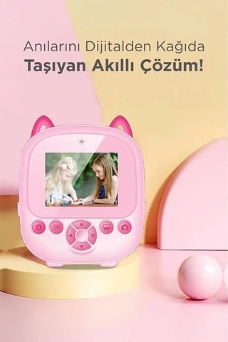Dijital Video Fotoğraf App Destekli Çocuk Kamerası Termal Resim Kağıt Baskılı Yazıcı Pembe Najmaddin