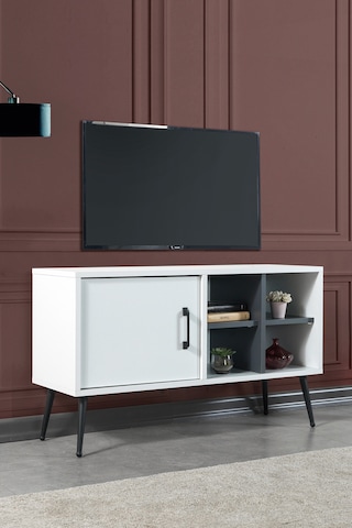 3112 Şile Metal Ayaklı Metal Kulplu Tv Ünitesi 100 Cm - Beyaz Beyaz