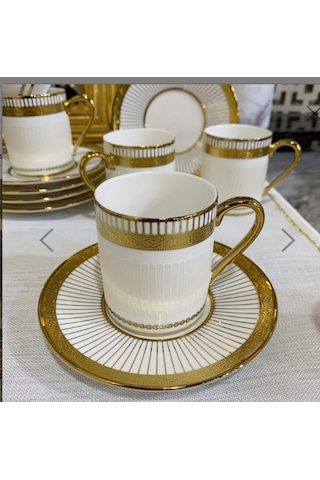 Muba Consept Kaitlyn 6 Kişilik Porselen Kahve Fincan Takımı 90 Cc Beyaz Gold