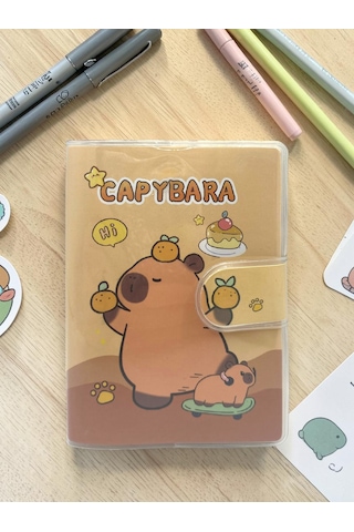 Capybara A7 Not Defteri , Çıt Çıtlı Cep Defteri - Kaykaylı Capybara Sarı