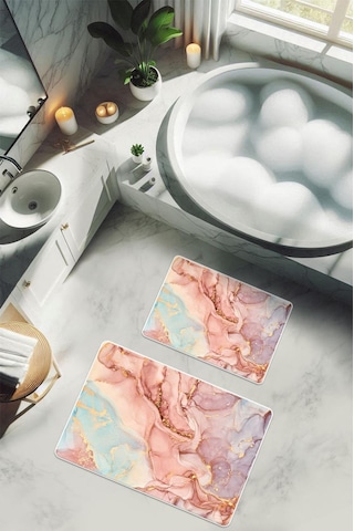 Yıkanabilir Kaymaz Tabanlı Modern Desenli 2'li Banyo Paspas Takımı Bps0034 Renkli