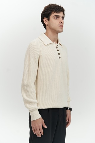 Vander Düğme Detay Ekru Erkek Triko Kazak Ekru