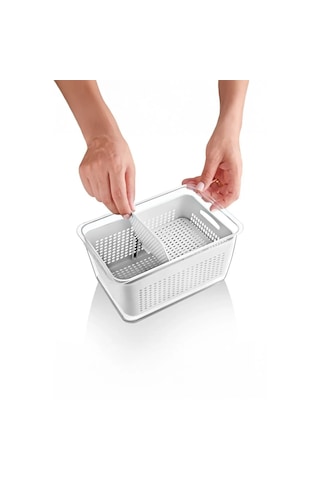 Vinoa 2,5 Litre Süzgeçli Buzdolabı Düzenleyici Organizer + Saklama Kabı Beyaz