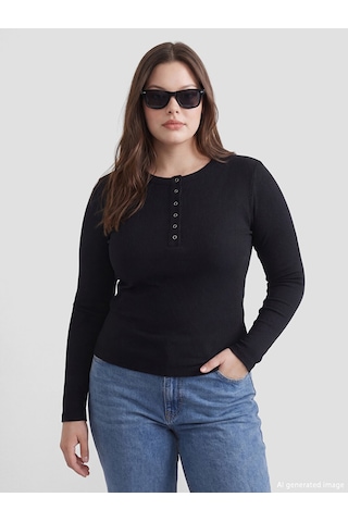 Lcw Everyday Siyah Bisiklet Yaka Fitilli Kadın Body