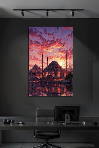 Efsanevi İstanbul Gün Batımı Modern Dekoratif Şık Cam Tablo Şehir Temalı Dekoratif Duvar Tablosu, Salon Ve Ofis Dekoru,