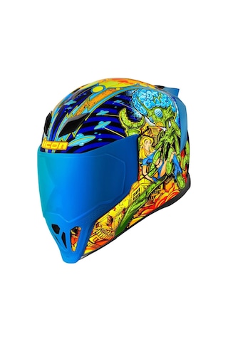 Icon Airflite Bugoid Blitz Kapalı Kask Mavi Yeşil Turuncu Mavi
