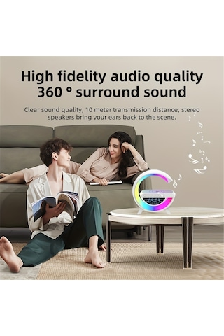 Shineyee "15w Kablosuz Şarjlı Bluetooth Hoparlörlü Led Masa Lambası - 13 Renkli Ortam Işığı Ve Alarm Fonksiyonu"