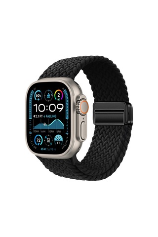 Watch Ultra 49mm Fzd Krd-134 Örgü Tasarımlı Hasır Kordon Strap Kayış - Siyah