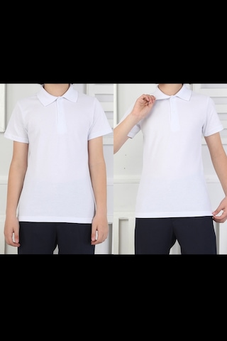 2'li T-shirt Kız Çocuk %100 Pamuk Okul Tarz 5-13 Yaş 12278 Beyaz