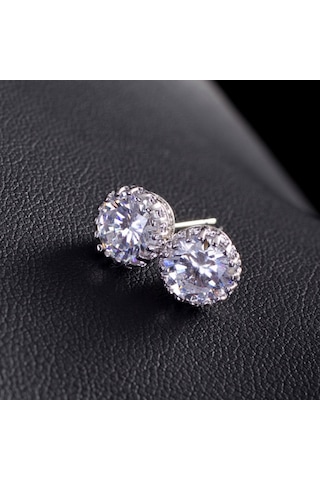 1Carat Kral Tacı Motifli Beyaz Tek Taş Bayan Erkek Küpe Df09 Beyaz