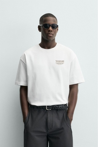 Modivibe Erkek Baskılı Oversize T-shirt Kalın Dokulu %100 Pamuk Geniş Kesim Beyazmarlowe