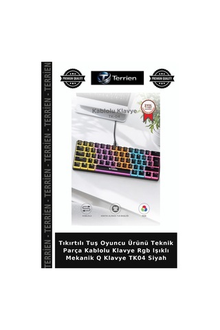 Tıkırtılı Tuş Oyuncu Ürünü Teknik Parça Kablolu Klavye Rgb Işıklı Mekanik Q Klavye Tk04 Siyah