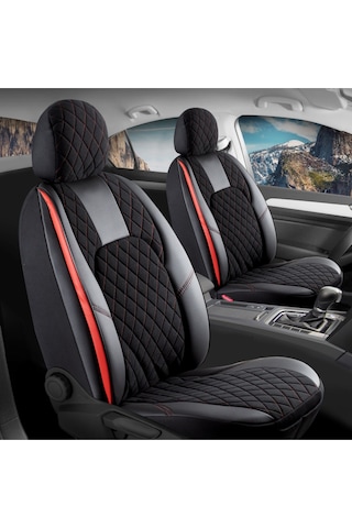 Toyota Avensis Lüx Yarı Deri Oto Koltuk Kılıfı Ön Arka Takım Chester Siyah Kırmızı