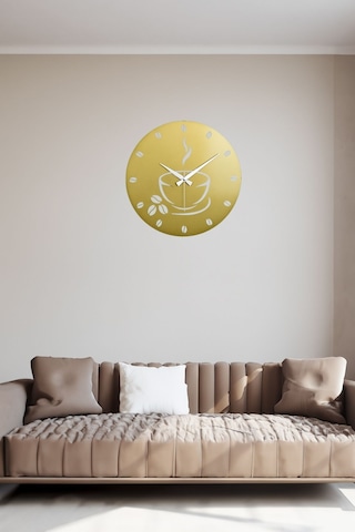 Coffe Model Metal Lazer Kesim Akar Sessiz Mekanizmalı Duvar Saati 40 40 Cm -m007 Gold