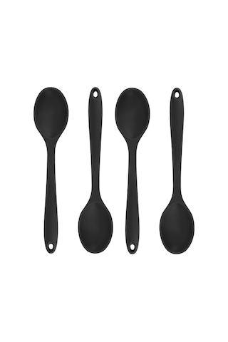 Dofolink Siyah Isı Dayanıklı Silikon Karıştırma Kaşığı Seti, 4 Parça Çeşitli Renkli, Pişirme Ve Servis Utensili Siyah