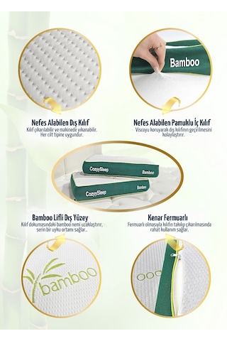 Visco Bamboo Yastık Boyun Fıtığı Boyun Düzleşmesi Destekli Lüks Yastık Taşıma Çantalı