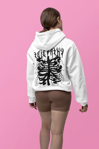 Sevbano Telepathy Baskılı Unisex Oversize Tasarım Hoodie Beyaz