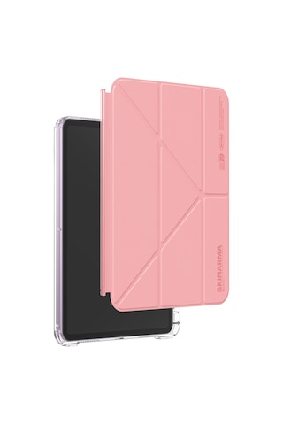 Apple Uyumlu iPad Air 11 2025 M3 Kılıf Skinarma Kalemlikli Arkası Şeffaf Standlı Magnetik Zeta Kılıf Pembe Kapaklı Kılıf