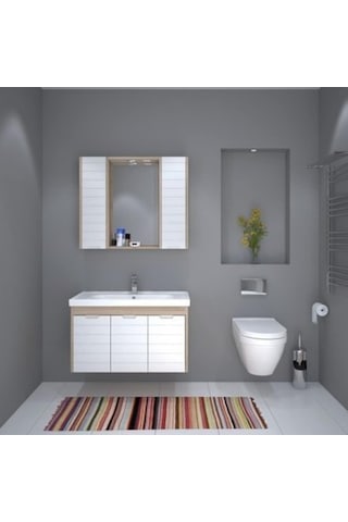 Denko Mostar 90 Cm Beyaz Mdf Lake Banyo Dolabı Takımı Beyaz