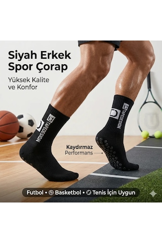Kaydırmaz Futbol Basketbol Tenis Erkek Spor Çorap, Siyah, Kaymaz Çorap Tabanlı, Dikişsiz Ve Parfümlü, Yüksek Kalite