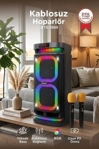 Premium Torima Bluetooth Hoparlör Karaoke Bts1989 Siyah Ses Ürünü Işıklı Cihaz Müzik Aleti