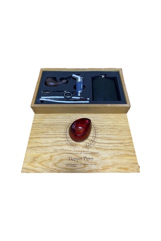 Dapper Gül Kökü Haki Yeşil Mataralı Çakmaklı Pipo Seti 605954-509210