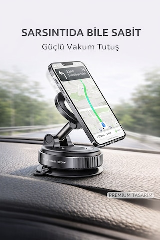 Araç Telefon Tutucu Manyetik Vakumlu Güçlü Tutuş 360 Döner Tek Elle Kullanım Torpido Uyumlu SİYAH,GRİ