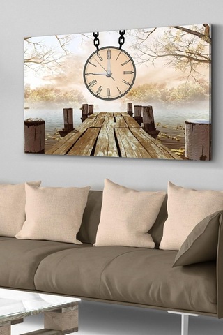 Deniz Kenarı Saatli Kanvas - Canvas Tablo, 100 X 65, Saat-kvs-009