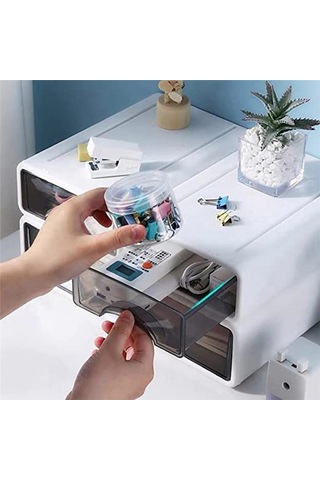 Anjiexun Masaüstü Saklama Kutusu Kırtasiye Çekmecesi Kozmetik Kutusu Çeşitli Raf Beyaz