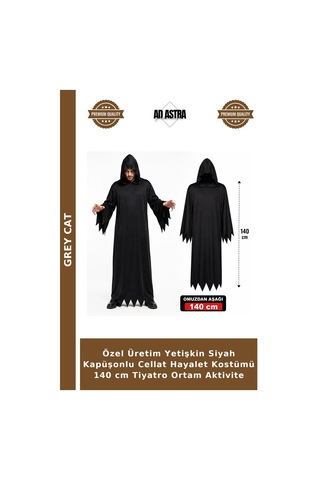 Özel Üretim Yetişkin Siyah Kapüşonlu Cellat Hayalet Kostümü 140 Cm Tiyatro Ortam Aktivite
