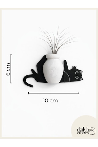 Kedi Bıyığı Toplayıcı Magnet-vazolu Buzdolabı Süs-2 Renkli Yatan Kedi Bıyığı Biriktirme Magnet Siyah