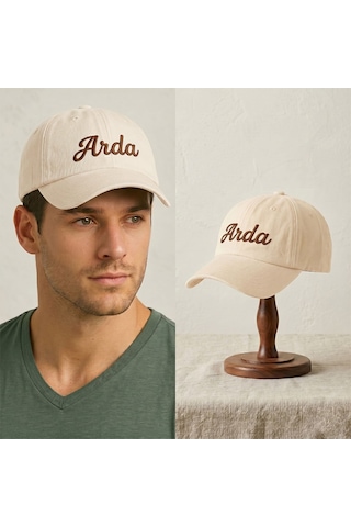 Bk Gift Kişiye Özel İsim Nakışlı Vintage Gri Beyzbol Şapkası Unisex Eskitme Kumaş Metal Tokalı