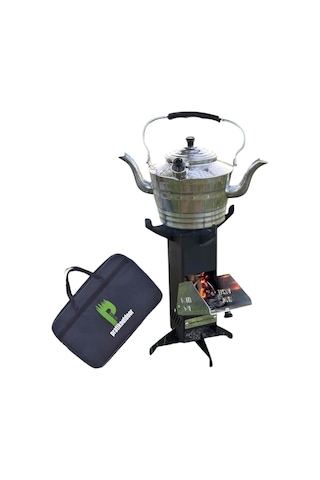 Roket Soba, Rocket Stove, Kamp Ocağı, Odunlu Kamp Sobası Çantalı Siyah