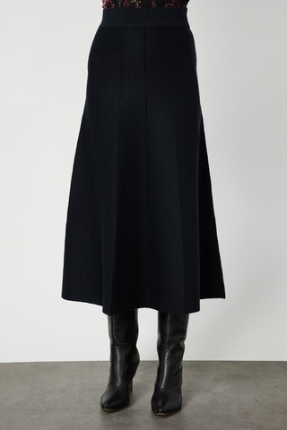 On Kadın Pileli Midi Triko Etek 65210 Siyah Siyah