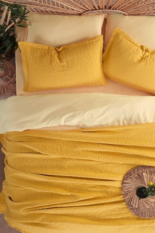 İyi Geceler İstanbul Zen Stone Hardal Çift Kişilik %100 Pamuk Yatak Örtüsü Seti Hardal