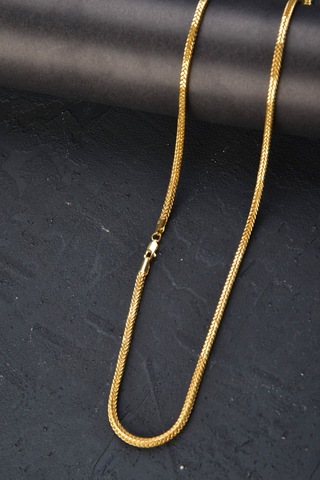 14 Ayar Altın Zincir Kalın Ezme Tilki Kuyruğu Kare Zincir Kolye 45 Cm Uzunluk 3,00 Mm Kalınlık