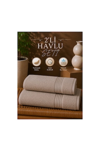 2 Li Banyo Havlu Seti 70x140 + 50x90 Yumuşak Dokulu Yüksek Emici Banyo Ve El Yüz Havlusu Takımı Taş