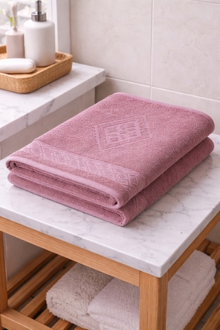 Eponj %100 Pamuk 70x140 Jakarlı Banyo Havlusu 450 Gr Kendinden Desenli Gül Kurusu