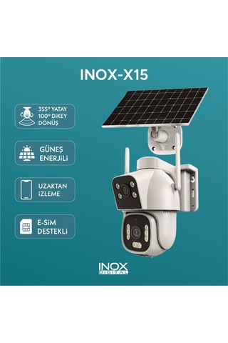 Solar Güneş Enerjili İnox X15 2+2 Mp Çift Lensli 4g Esım Aov Ptz Güvenlik Kamerası