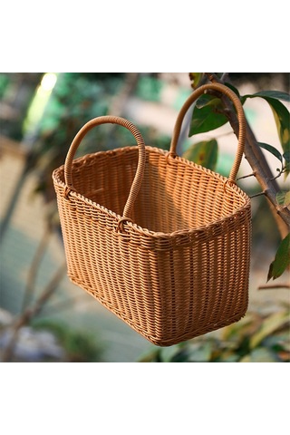 Xiaaokeji Rattan Alışveriş Sepeti Basit Alışveriş Sepeti Çevre Dostu,b Kahverengi