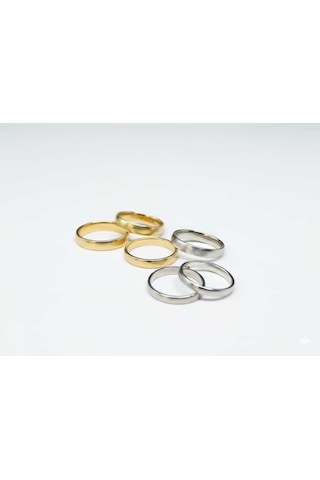 4mm Gold Ve Gümüş Ren Paslanmaz Çelik Alyans Altın