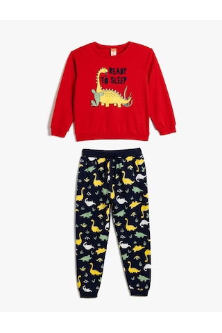 Koton Pamuklu Pijama Takımı Dinozor Baskılı Kırmızı 5wmb10024tk Kırmızı