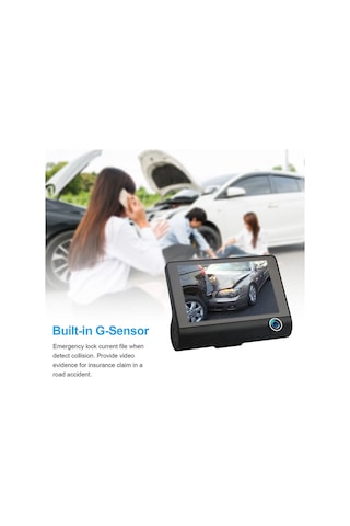 Youtek 4" Araç Dvr 3 Kameralı Ön/iç/arka G-sensor Park Yardımı Ve Kaza Kaydı Sistemi