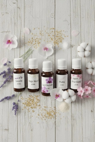 Uçucu Yağ Hava Nemlendirici Kokusu 20 Ml 5 Li Set Lavanta / Japon Kirazı / Pudra / Magic Word /zarif Günlük