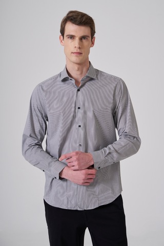 Morven Erkek Siyah Pamuk Trend Çizgili Dynamic Fit İtalyan Yaka Gömlek 26mc004046001 Siyah