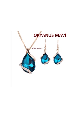 Büyük Swarovski Taşlı Takı Seti 18 Gp, Sevgililer Günü Si Kırmızı Altın