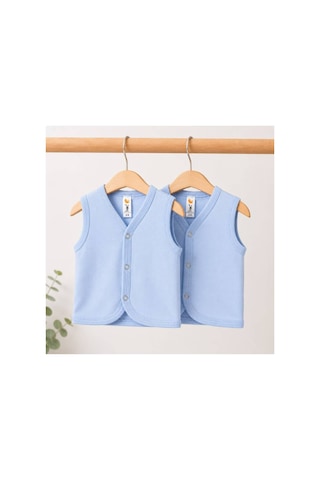 H&c Coolboy H & C %100 Pamuk 2'li Bebek Yeleği Çıtçıtlı Kolsuz İç Yelek 0-36 Ay Mavi